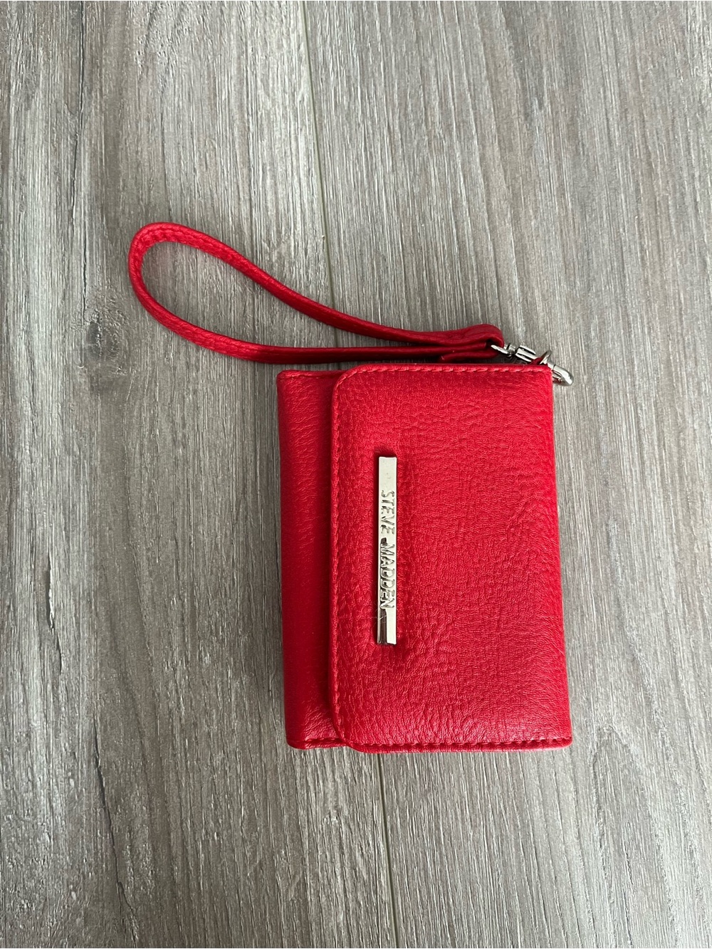 Red Wristlet Wallet with Silver Logo Plaque